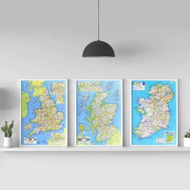 Map Of England, Scotland , Ireland Wall Art Travel Poster Print - A5 A4 A3 A2 A1