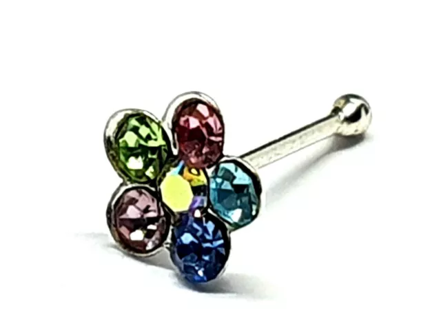 Fleur Nez Stud Argent 6 CZ Gem Stud Ball Superbe 22g (0.6 Mm) 6mm Environ Post