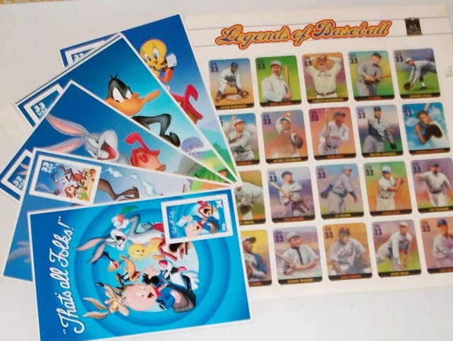 Lot of Looney Tunes CHARACTERS/Legends oF baseball ( USPS ) STAMPS