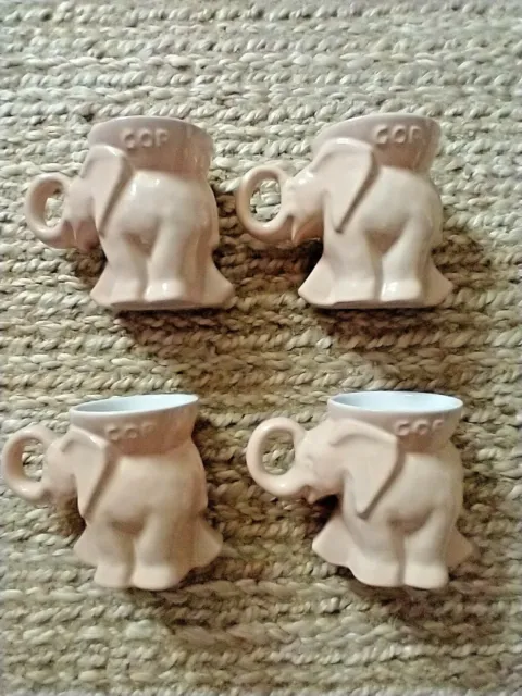 4 Vintage Frankoma Elephants Political GOP Mugs 1989 Bush Quayle Tan Colored VTG