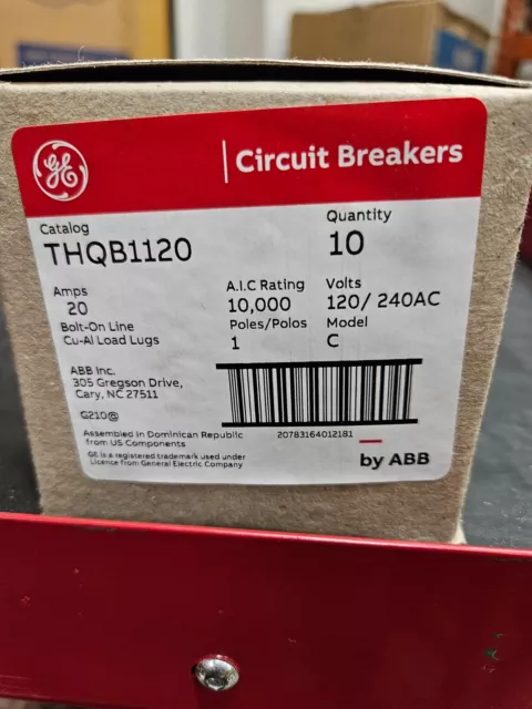 NIB- GE - THQB1120 - Molded Case Circuit Breaker - 20A, 1-Phase, 120V(QTY 10)