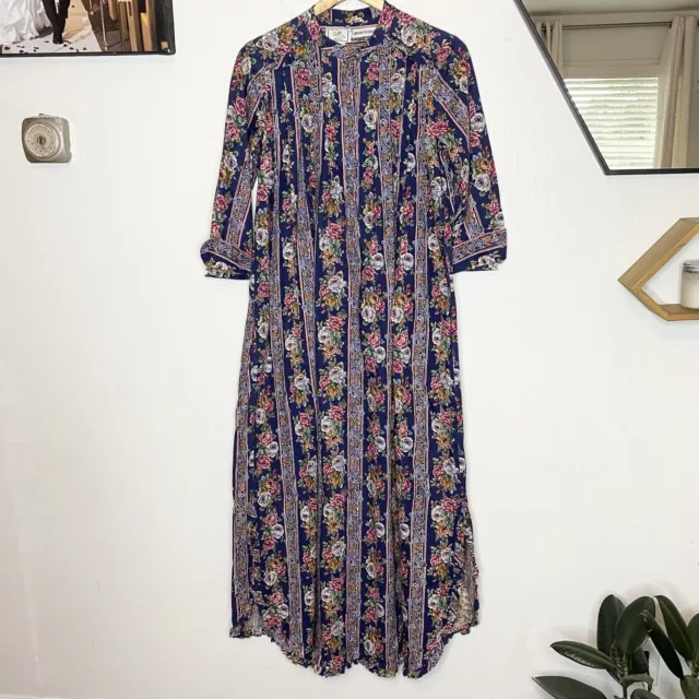 The Bete Collection Inc. Honolulu Liberty House Blue Floral Stripe Dress Muumuu