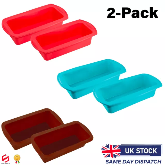 2PK Silicone Loaf Mould Tin Non Stick Rectangle Baking Oven Pan Tray Bread Mold