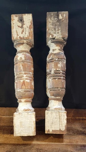 Vtg Newel Post Porch Thick Column Wood Architectural Salvage Craft 15 1/2" Tall 3