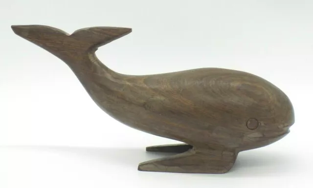 Vintage Ironwood Whale Hand Carved Wood Sculpture Figurine 7.5" Long