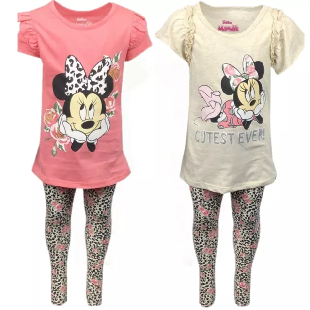Girls Kids Disney Minnie Mouse T-Shirt Leggings Summer Set  Age 3 4 5 6 7 Years