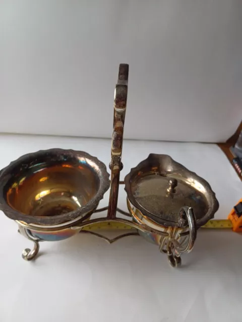Vintage Silver Plate Cream Jug & Sugar Bowl Set With Stand 3