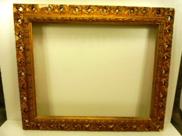 Ancien Cadre Bois Et Sculpture Stuc Dore Dorure Feuilles D' Acanthe