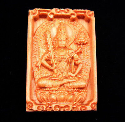 Wooden Detailed Carved Pendant Sculpture Tibetan Buddha Holding Sword #01021811
