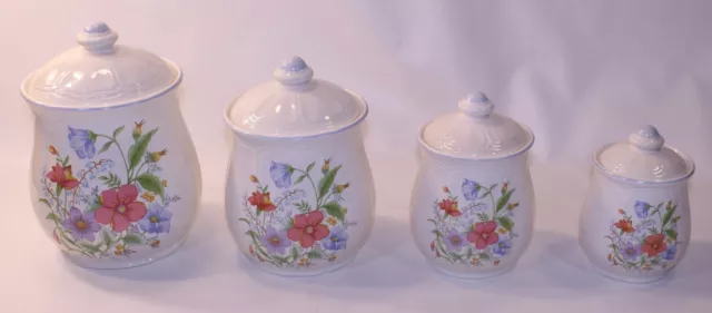 VTG Kitchen Made Japan Containers Set Lot 4 Ceramic Teal Aqua Floral Flowers HTF