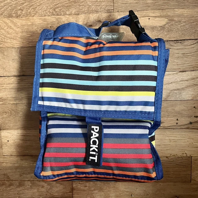 Packit Freezable Striped Lunch Bag No Ice Packs Needed Cooler Cans Food Picnic