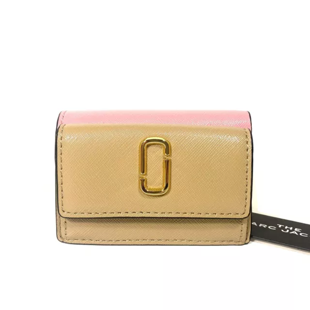 MARC JACOBS J Logo Leather Trifold Mini Wallet Sandcastle Beige Pink (MSRP $110)