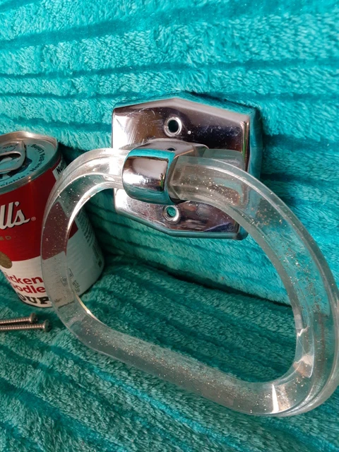 50s 60s Mid Century Autoyre Chrome Gold Speckled Lucite Bath Hand Towel Ring