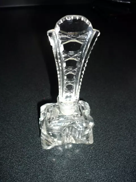 Vintage Antique~Czech Cut Crystal Clear Perfume Bottle with Art Deco Stopper