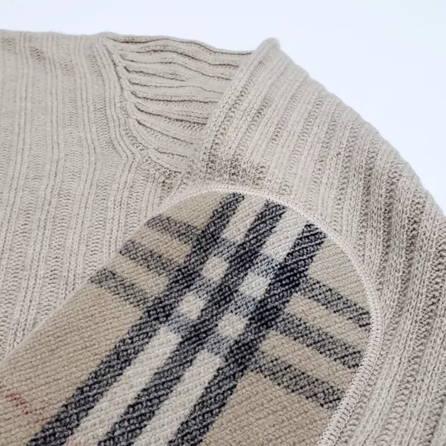 BURBERRY Merino Wool Sweater Check Elbow Patch Rib Knit Jumper Oversize XL 2XL