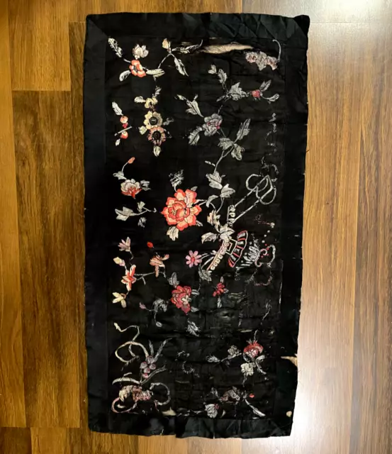 Antique Chinese Qing Dynasty Silk Embroidery textile Panel wall hanging 30 X 15