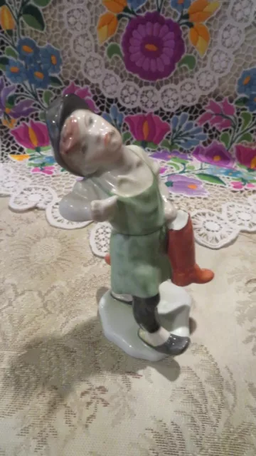 Vintage Herend Hungary Hand Painted Porcelain Boy Man Shoemaker Boot Maker