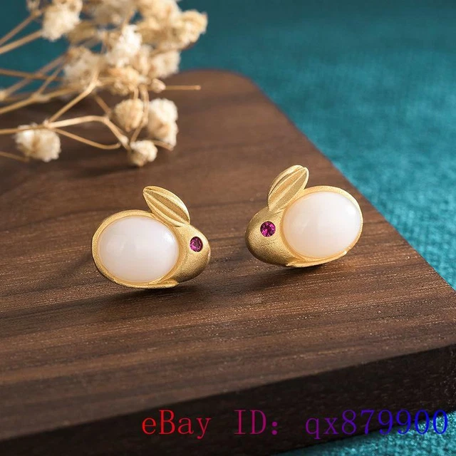 Jade Rabbit Earrings for Women Jewelry Designer White Stone 925 Silver Natural