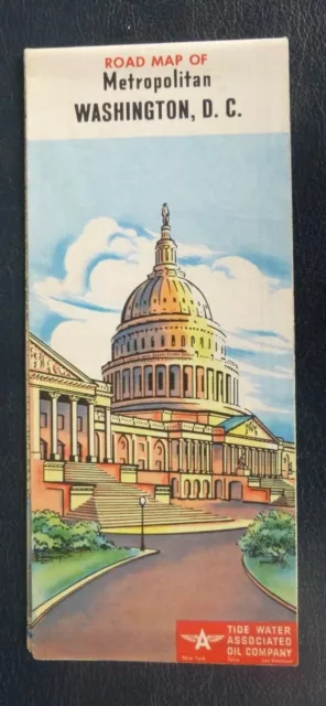 1950 Washington, D.C. road map Flying A Tydol oil  gas metro downtown