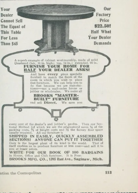 1914 Brooks Master Built Furniture Table Book Of Bargains Vtg Print Ad CO3