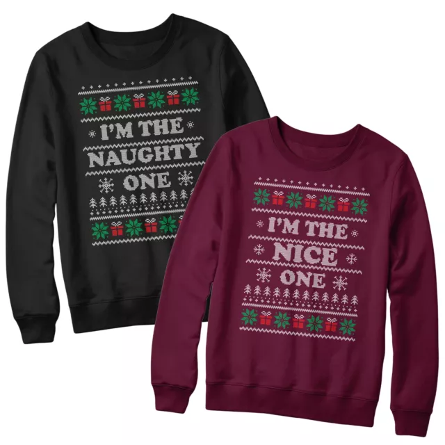 COUPLES NAUGHTY AND Nice Christmas Sweaters Jumpers Friends