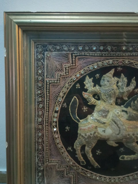 Antigue Burmese Kalaga Tapestry Framed 2