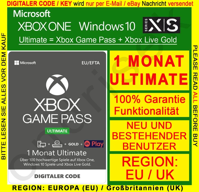 Xbox Game Pass Ultimate 1 mese + chiave codice digitale oro live regione DE/EU/REGNO UK