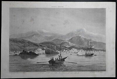 GRAVURE - ANTIQUE PRINT Marine Vue de l’île de MADÈRE prise de la Rade 1837 Alès