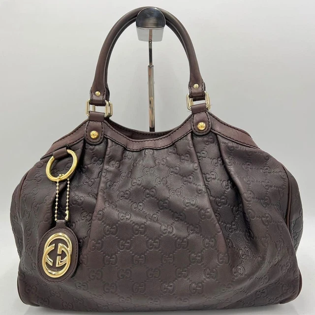 Gucci GG Ssima Sukey Tote Bag GG Logo Charm Leather Dark Brown used Gucci GG Ssima Sukey Tote Bag GG Logo Charm Leather Dark Brown used