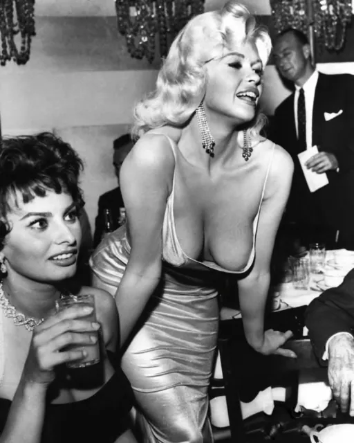 Jayne Mansfield and Sophia Loren Beautiful Posing Black And White 8x10 Picture C