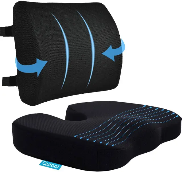 Memory Foam Seat Cushion & Lumbar Support Pillow for Office Chair Car Wheelchair