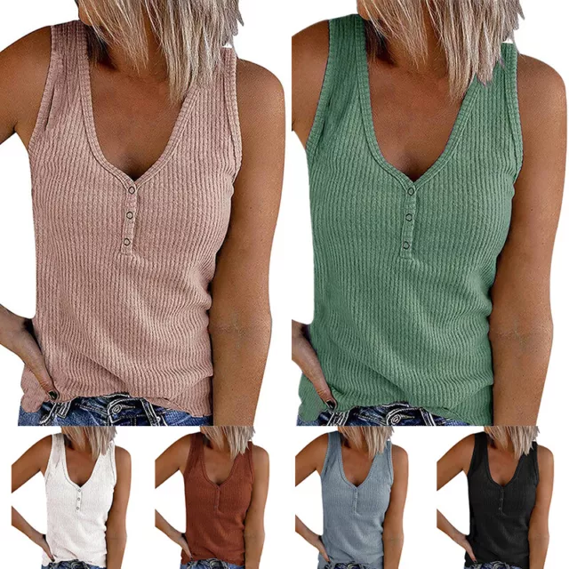 Women Casual Basic Vest Camisole Cami Tank Top Ribbed Sleeveless T-Shirt Blouse↷