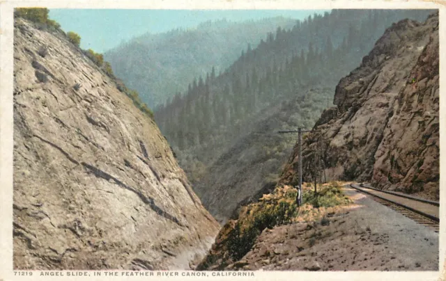 Phostint Postcard 71219 Angel Slide in Feather River Canyon CA Plumas County
