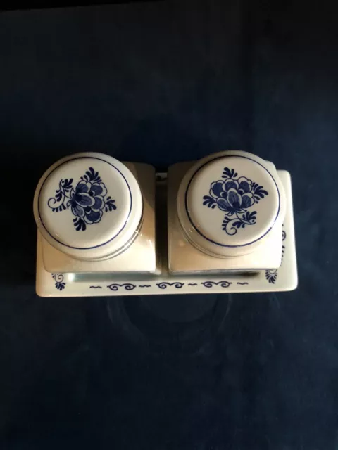 Delft Blue Holland Tea Caddy Jars With Under-Plate Hand Painted 3