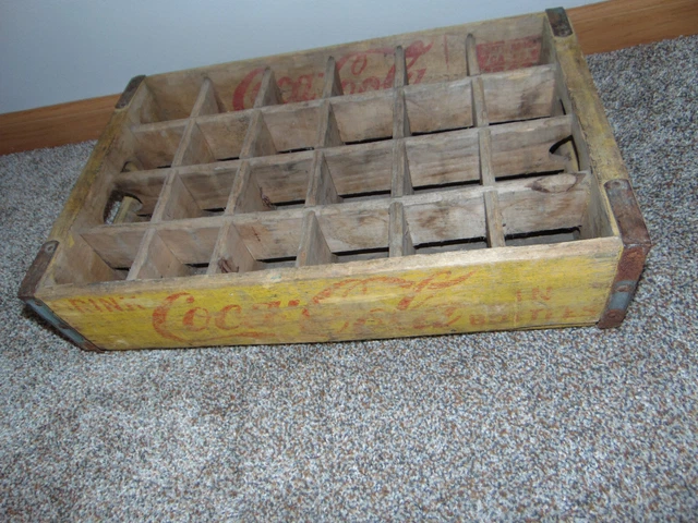Vintage 1962 Yellow Coca Cola Classic Soda Pop 24 Bottle Wooden Wood Crate