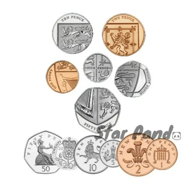 Small Change Coin Set 1p 2p 5p 10p 20p 50p Shield Britannia Pence Definitive BU