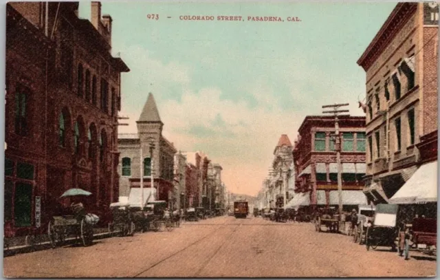 1910s PASADENA, California Postcard "Colorado Street" Downtown Scene / Mitchell
