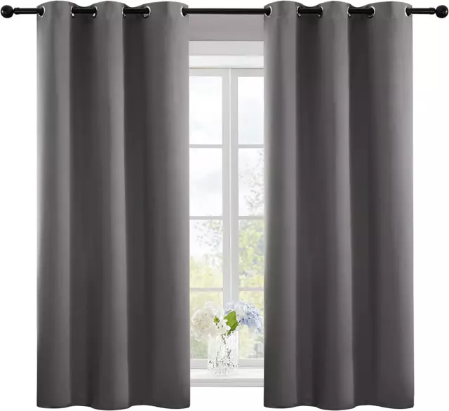 Thermal Insulated Portable Grommet Blackout Curtains for Bedroom 63 Inch Length