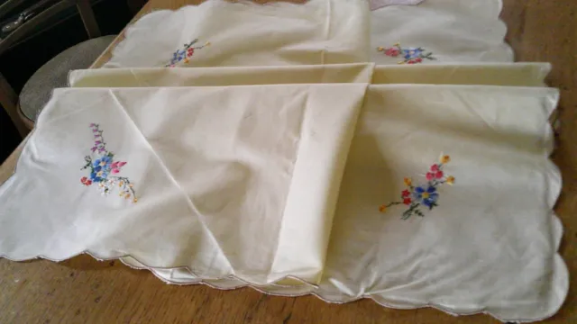 Vintage Hand Embroidered Cotton Tablecloth