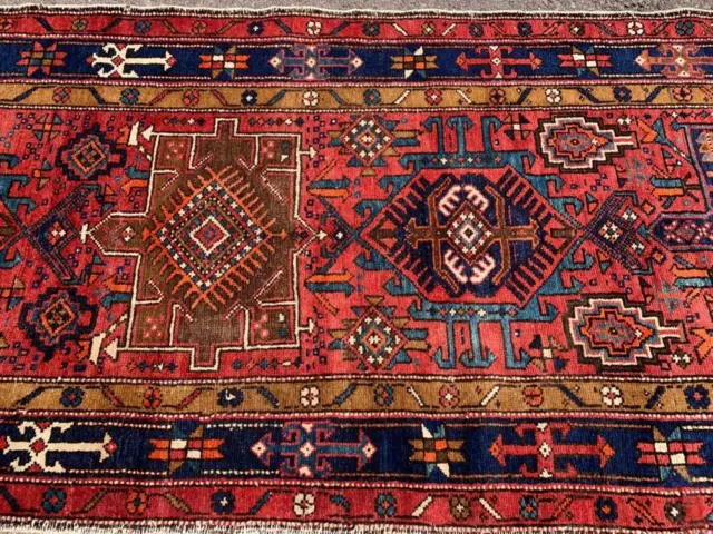 3'8 x 10'10 S Antique Caucasian Heris Tribal Hand Knotted Wool Runner Rug 4 x 11