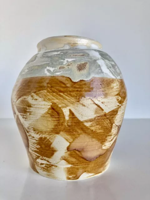 Studio Art Pottery Artist-signed Vase Brushed Earth Tones Zen Wabi Sabi 5"