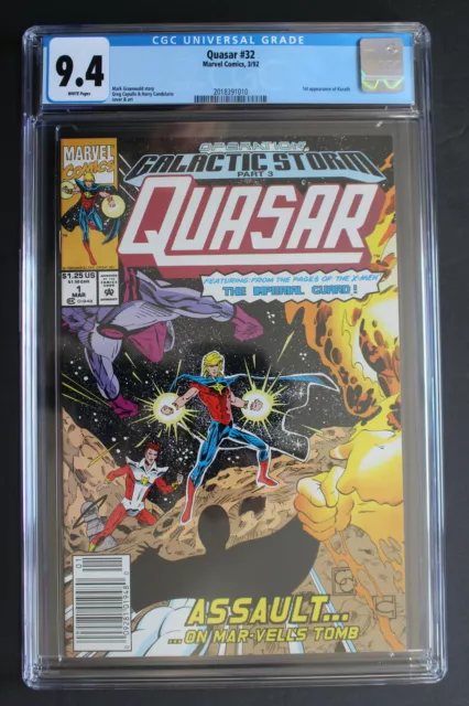 QUASAR #1 (#32) 1st KORATH the PURSUER Danvers CAPTAIN MARVEL Movie 1992 CGC 9.4