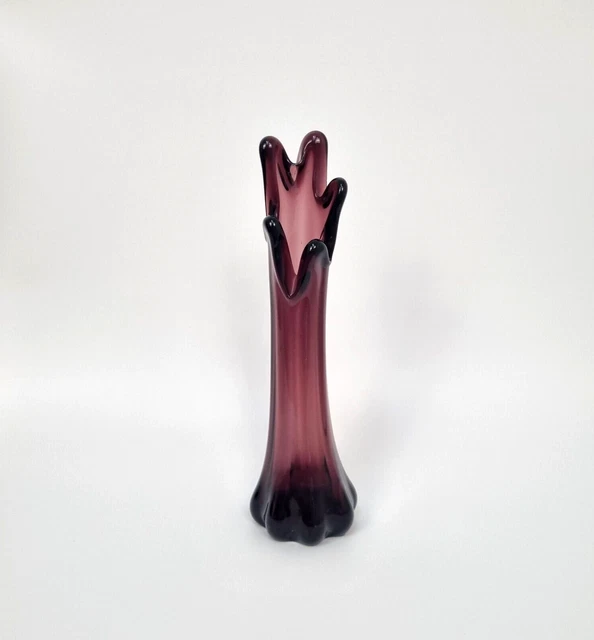 VINTAGE DEEP PURPLE Swung Glass Vase With Ribbon Edge 1960s VGC 55.76