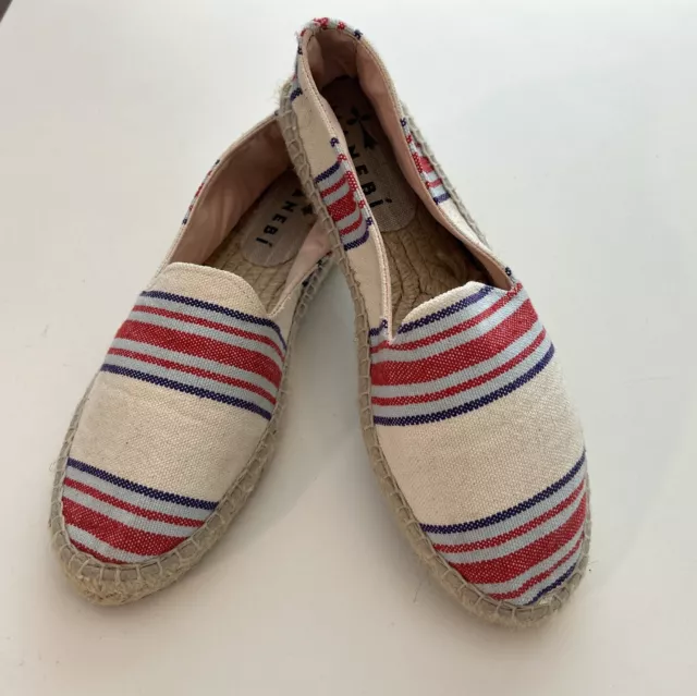 Manebi Espadrilles Womens EU 39 US 8 Striped Slip On Flat Multi Canvas Jute Shoe