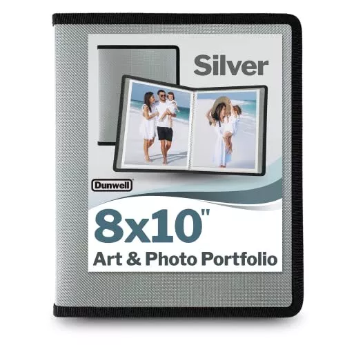 Dunwell 8x10 Photo Album Book - Silver Art Portfolio Binder for 8 x 10 Picture