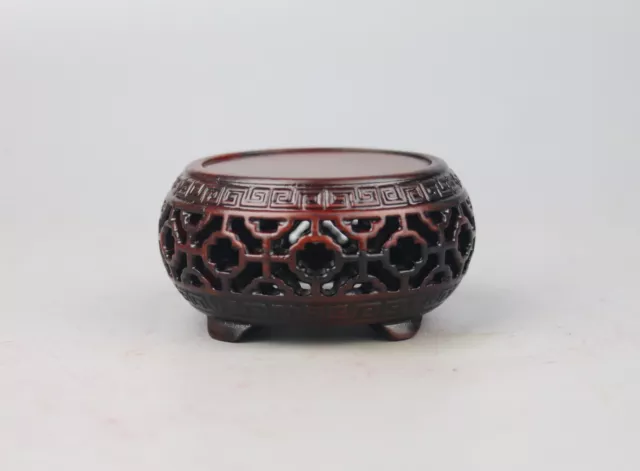 Chinese red suanzhi wood rosewood carved nice drum style stand display 8cm