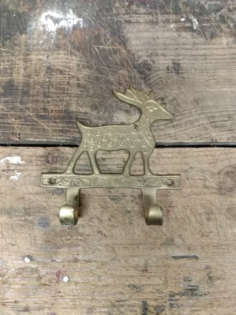 Vintage Deer Wall Hook Brass  Deer Beautiful Animal Hook Key Holder Wall Dec