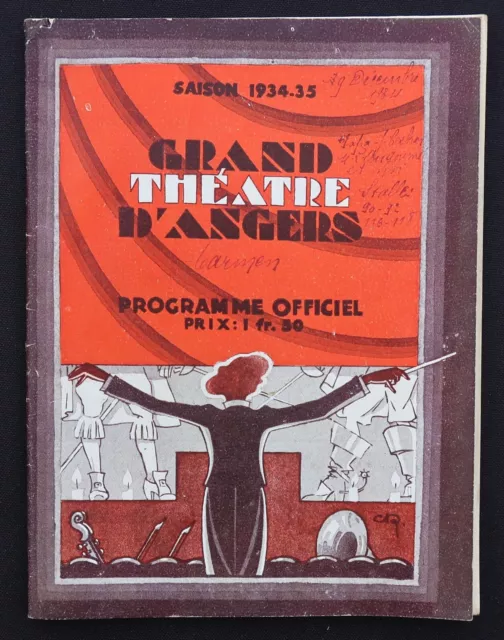 Programme 1934 GRAND THEATRE D'ANGERS Peugeot Mathis Hotchkiss Rochet