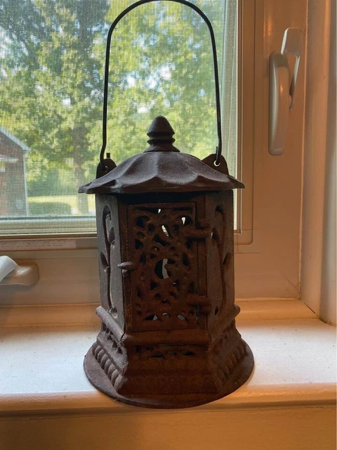 Vintage Cast Iron Asian Pagoda Hanging Lantern Garden Candle Outdoor Patio