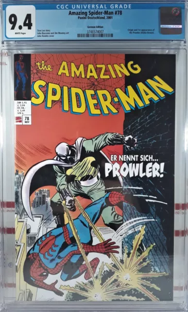 💥 CGC 9.4 NM AMAZING SPIDER-MAN #78 GERMAN EDITION 🔑 1st THE PROWLER Panini